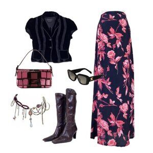 Floral maxi skirt midi moody rose high rise flowy lightweight vintage